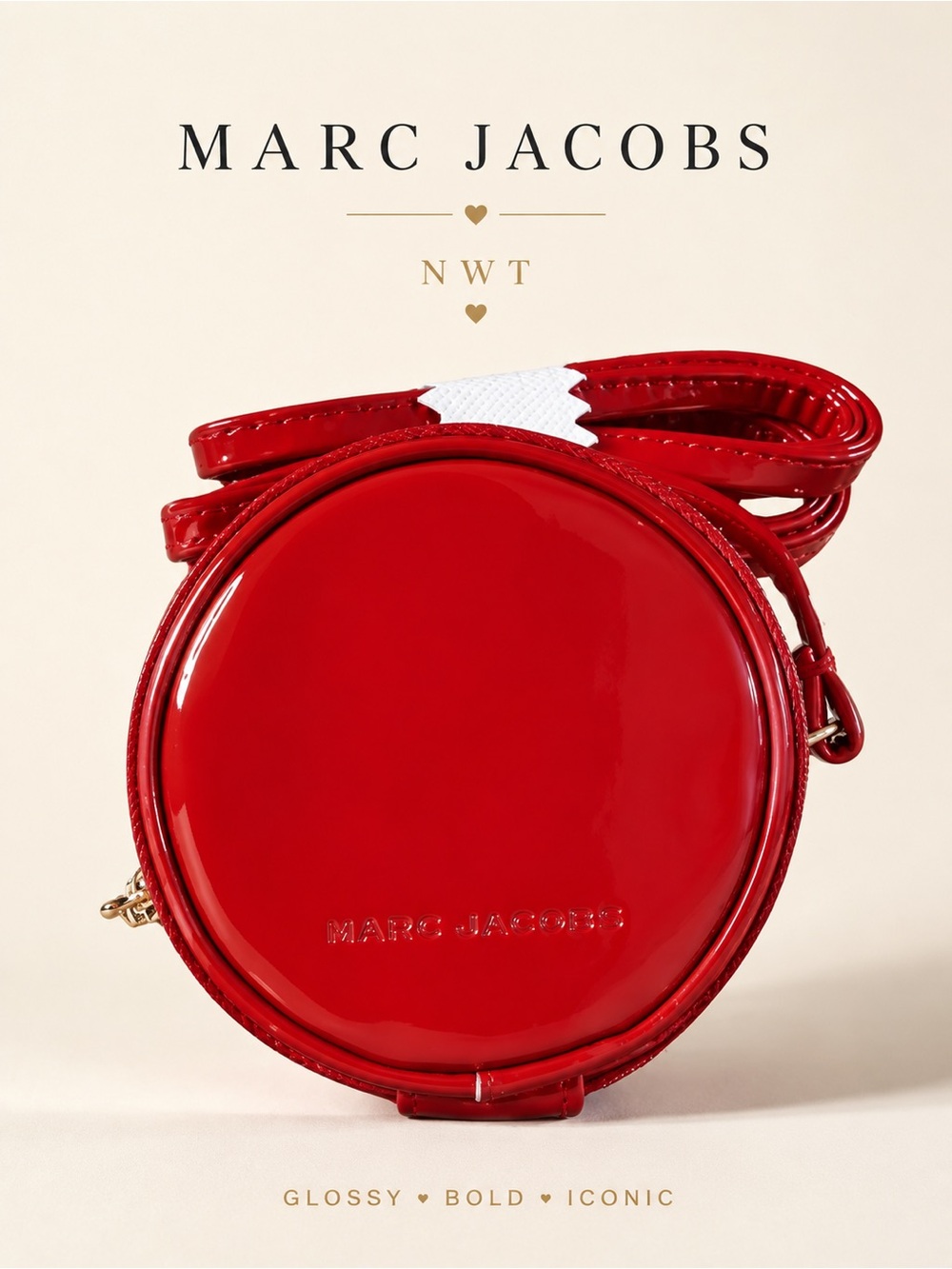 Marc Jacobs Cherry Red Patent Leather Mini Round Crossbody Y2K Pop Lux Minimalis